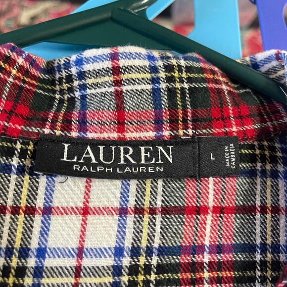 Lauren Ralph Lauren sleep shirt pajama top white red green plaid women's large - Picture 2 of 16
